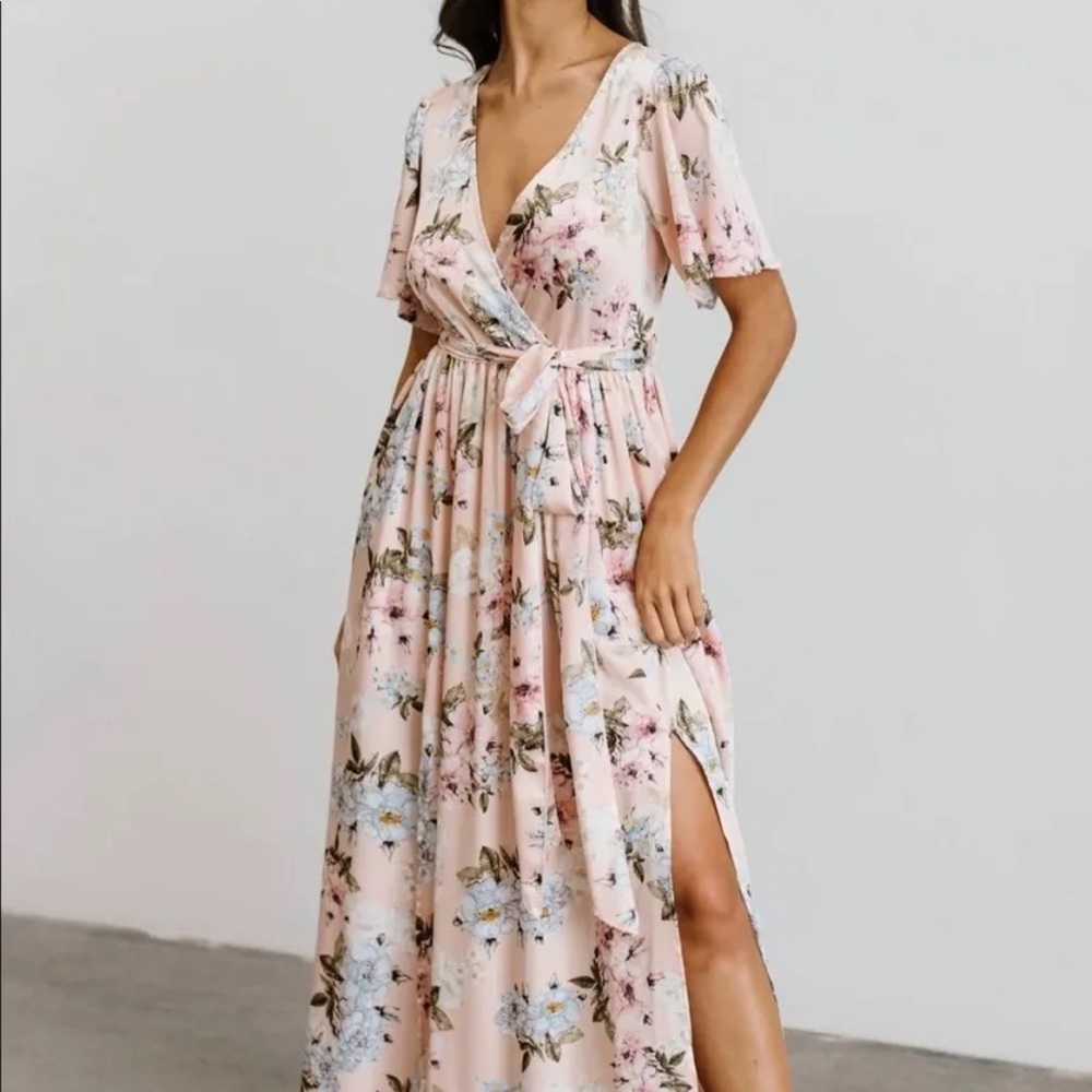 Baltic Born Sicily Blush Floral Satin Maxi Dress
